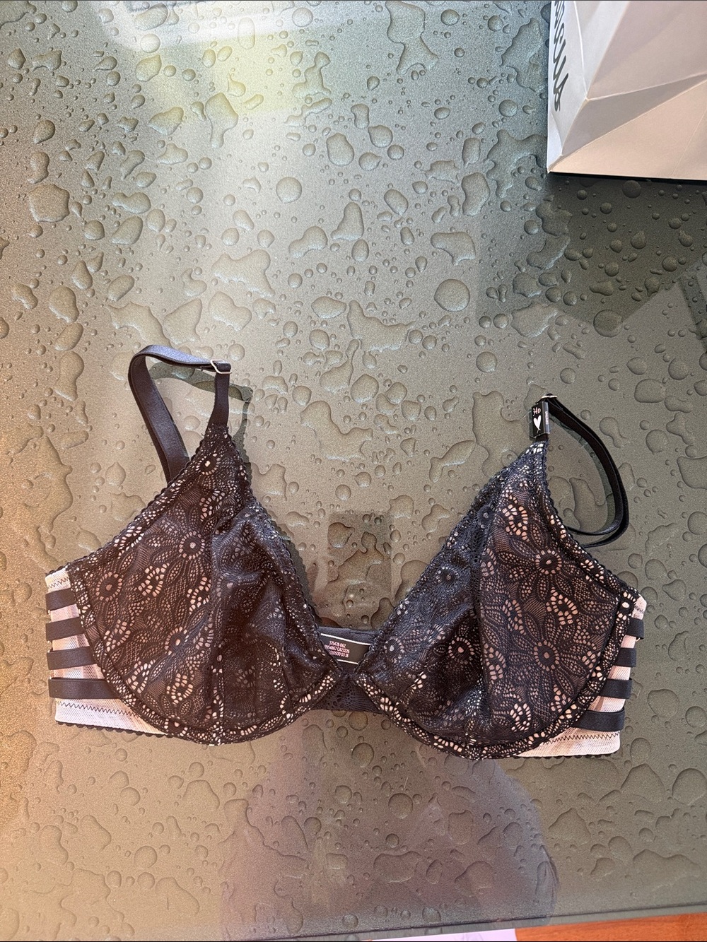 Victoria's Secret Black Lace Underwire Bra with Striped Sides